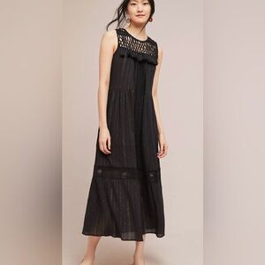 Maeve Abilene Tassel Keyhole Tie Back Boho Lagenlook Maxi Dress Black Go…